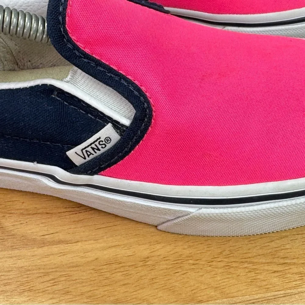 Vans Classic Cavas‎ Slip On Sneakers Neon Pink Navy Blue Youth 3 Big Kids